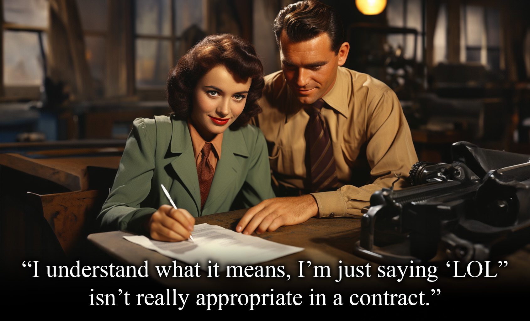 Vintage image of a couple signing a contract